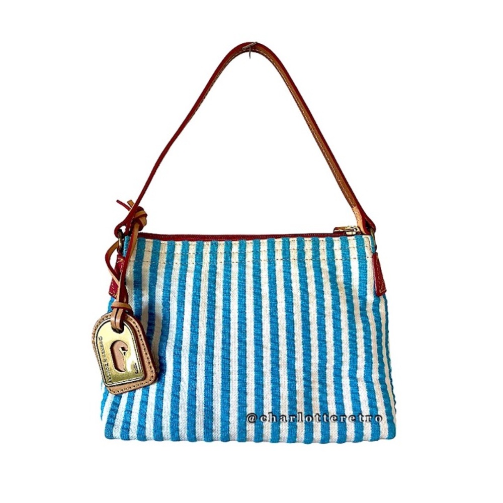 Y2K Dooney & Bourke โข Seersucker Striped Pouchette w Hot Pink Interior